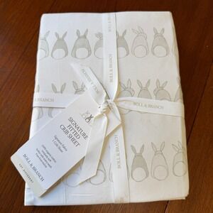 Boll & Branch Signature Fitted Crib Sheet Organic Cotton White Grey Bunny Print